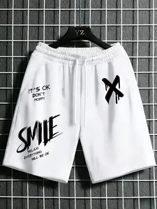 Smile Slogan Graphic Shorts | Y2K Graffiti Print Loose Fit Short | Casual Daily/Streetwear/Outdoor | Soft Stretch Breathable Lightweight Trendy Fashion Shorts for Men Women