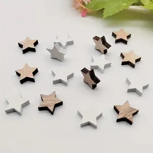 50 Pcs/ Package Wooden Star Ornaments Natural & White Mix for Christmas Holiday Decor - DIY Craft Wooden Stars for General Decorating, No Feathers, Non-Electric