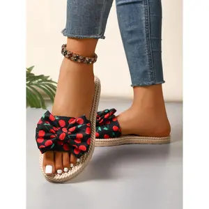 Women's Fashionable Bowknot Design Slides, Casual Comfortable Flat Slippers for Beach, All-match Slide Sandals for Daily Wear, Walking Shoes