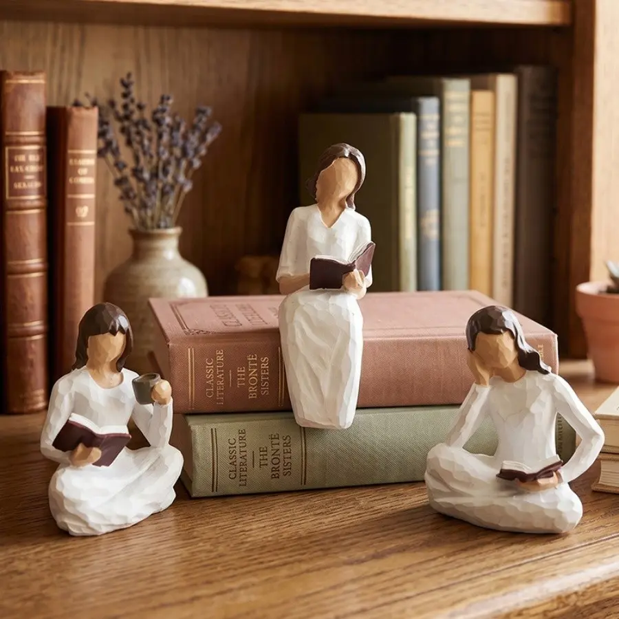 Resin Craft Girl Reading Statue, Cute Bookish Girl Decor, Home Living Room Decoration, Adorable Study Figure, Perfect Gift Idea