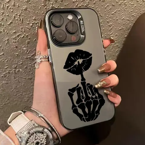 Durable Plastic PC Resin-Silicone Shockproof Smartphone Casing - Protective, Anti-Scratch, Reflective Cover for iPhone 17 Pro Max,16 Plus,15,14,13,12,11,Air,E with Skull,Hand,Lip Tattoo Design Mobile Accessories