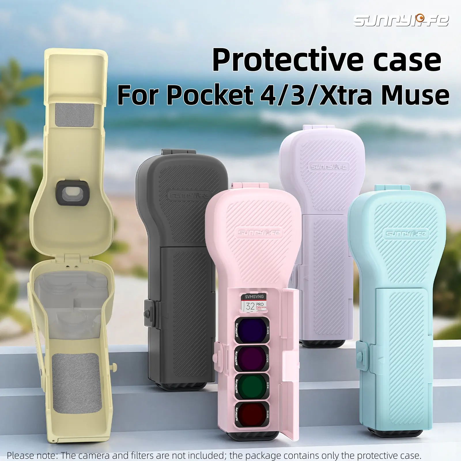 Sunnylife Handheld Camera Shell for DJI Osmo Pocket 4/3 & Xtra Muse, Portable Lockable Carrying Case with Flip Cover, Built-in Filter Holder, Memory Card Storage, Safety Mount, Full Body Protection, Silicone tiktokshopbacktoschool, Adjustable, Accessories