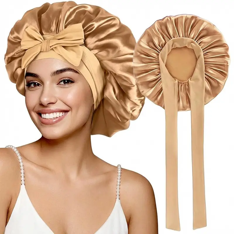 Women's Two-Sided Sleep Cap with Tie, Satin Hair Protection Hat for Curls, Curly Style, Braids, Buns, Night Use, Stylish & Comfortable Design, Adjustable, Sleeping Bonnet, Hair Care Cap