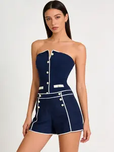 2026 New Stylish Off-Shoulder One-Piece Strapless Swimsuit with Shorts, Trendy Women's Bodysuit, Comfortable Holiday Beachwear Set