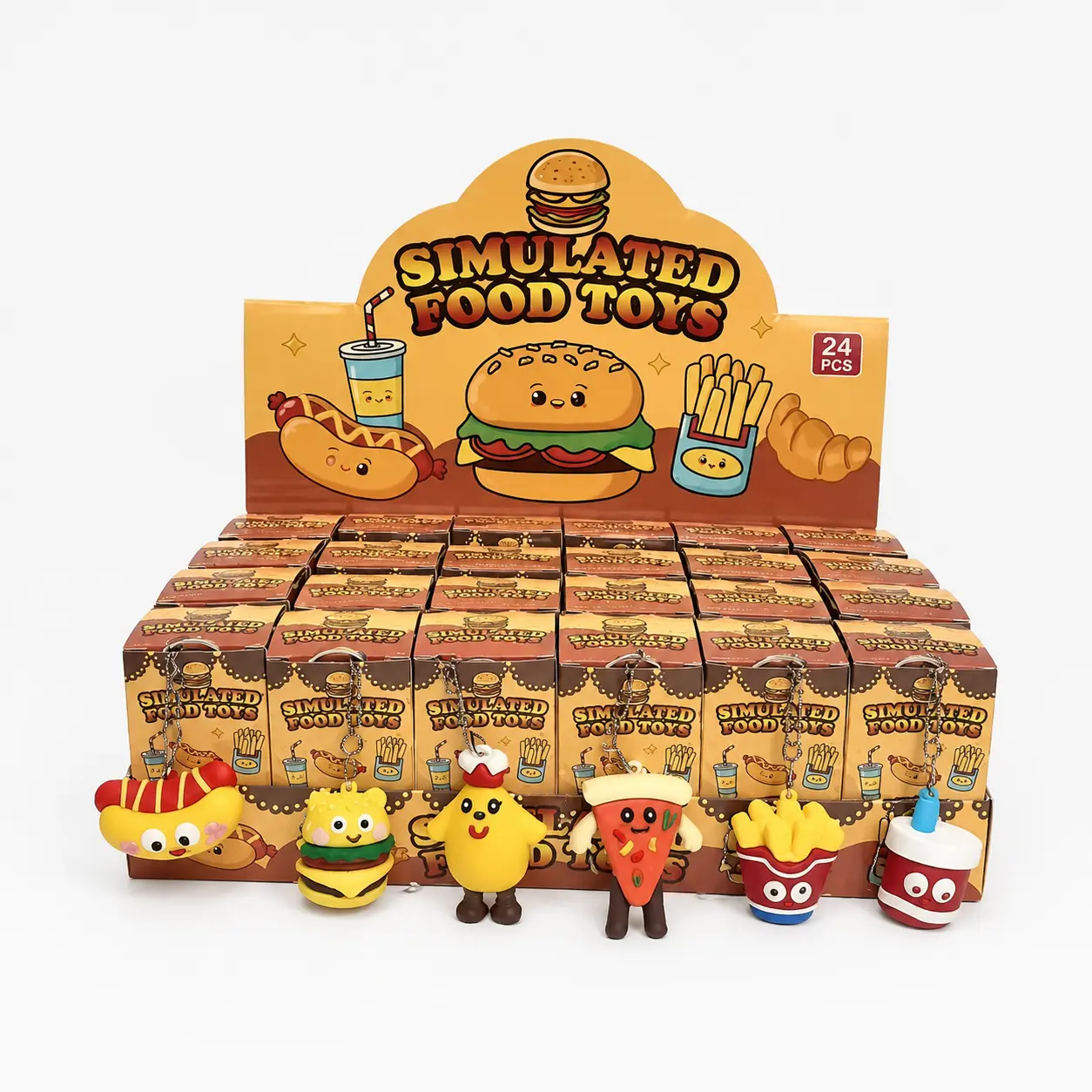 24pcs Mini Simulated Food Figure Keychain Set Blind Box Toy, School Prize Gift, Hanging Ornament, Fun Collectible Key Charms, Cool Keychains