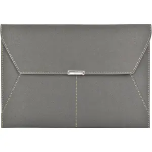 File Folder Document Holder Organizer  Portfolio Leather Folder Case with 3 Pockets, Filing Envelopes for A4 Letter Size Paper with Snap  Button Closure (Gray)