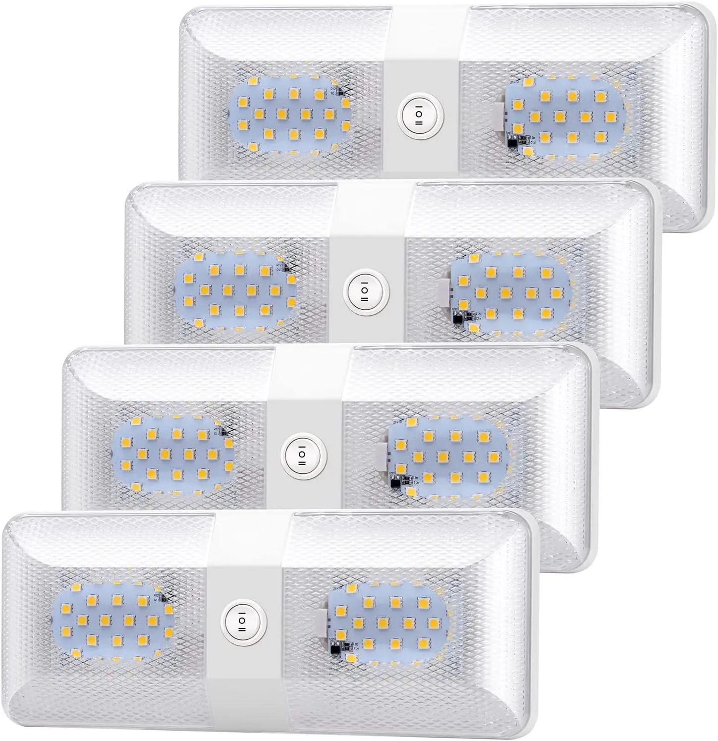 4 Pack Upgraded Super Bright DC 12V Led RV Ceiling Double Dome Light RV Interior Lighting Trailer Camper RV Lights Interior with ON/Off Switch for Trailer Camper Car RV Boat (Warm White)
