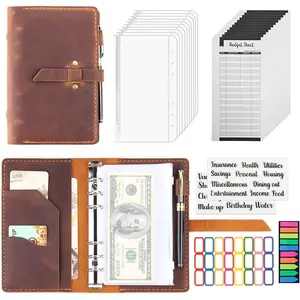 Leather Binder Budget with  Envelopes, Handmade Leather A6 Binder for  Saving Planner,  Envelopes for Budgeting,  Organizer for  - Brown