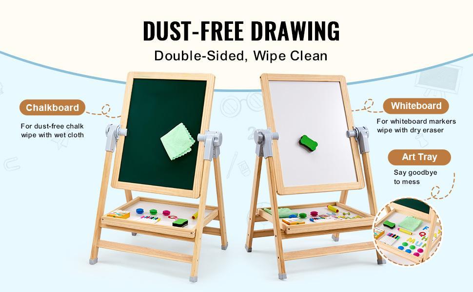 VEVOR 2-in-1 Kids Art Easel Double-Sided Wooden Magnetic Whiteboard Chalkboard，Christmas gift