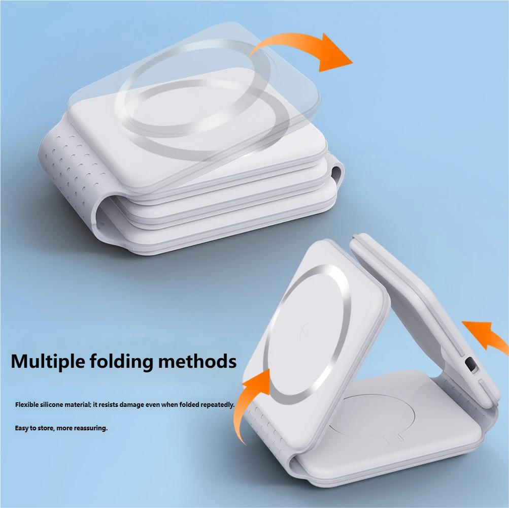 Charging Station for Apple Multiple Devices - 3 in 1 Foldable Magnetic Wireless Charger Dock - Travel Charging Pad for iPhone 16 15 14 13 12 Pro Max Plus Watch & Airpods