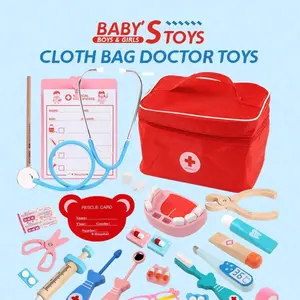 Wooden Doctor Set - 20+ Pieces Dentist Playset & Medical Toys with Stethoscope, Montessori Role Play Toy, Help Overcome Fear of Doctors, Pretend Doctor Kit