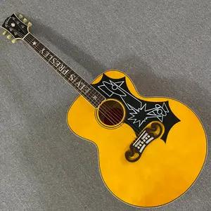 43 Inch Yellow J200 Series Elvis Presley Acoustic Guitar, Flamed Maple Back/Sides, Bone Nut, 20 Frets