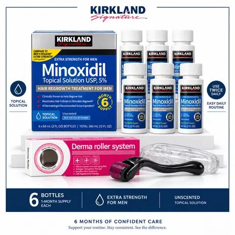 Kirkland Minoxidil 5% for Men&Women Extra Strength Hair Regrowth Solution Anti-Hair Loss Liquid Treatment, 6-Month Supply Revitalizes Follicles, Boosts Thicker Fuller Clinically Proven for Balding&Thinning Scalp serum density enhances sale
