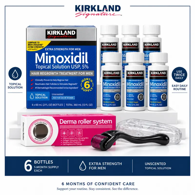 Kirkland Minoxidil 5% for Men&Women Extra Strength Hair Regrowth Solution Anti-Hair Loss Liquid Treatment, 6-Month Supply Revitalizes Follicles, Boosts Thicker Fuller Clinically Proven for Balding&Thinning Scalp serum density enhances sale