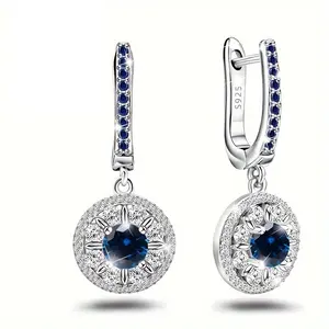 S925 Sterling Silver Sapphire Halo Drop Earrings — Elegant Gift for Mom, Wife or Girlfriend for Birthday, Anniversary or Christmas