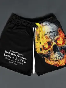 American Style Money Skull President Mesh Shorts, Unisex Loose Fit Large Size Fashion Four-Quarter Beach Sports Short