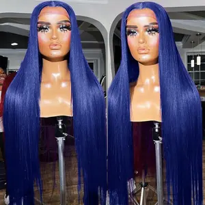 【30 Inch Only $118】Pure Blue Colored Bone Straight 13x4 13x6 Lace Front Wigs Human Hair Glueless Wigs Pre Plucked 180% Density Colored Human Hair Lace Frontal Human Wigs For Black Women HD Swiss Lace Invisible Small Knots