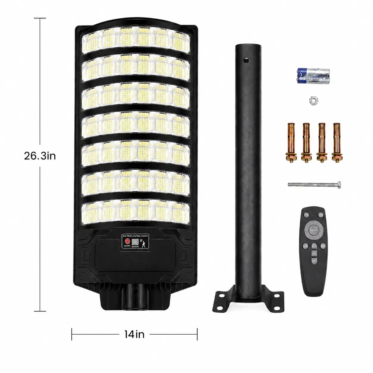 1176-LED Solar Street Light Outdoor, Super Bright 120LM/W Solar Security Light with Motion Sensor, Remote Control & Dusk-to-Dawn Lighting, IP65 Waterproof Solar Powered Yard Light for Driveway, Garage, Patio, Roadway & Backyard