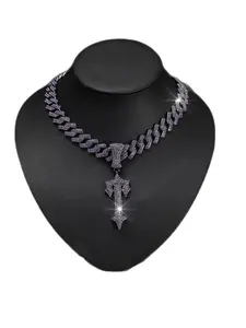 Fashionable Cross Pendant Necklace, Large Sword Charm Full Diamond Cuban Chain, Punk Style, Suitable for All Seasons, Copper Pendant Necklaces