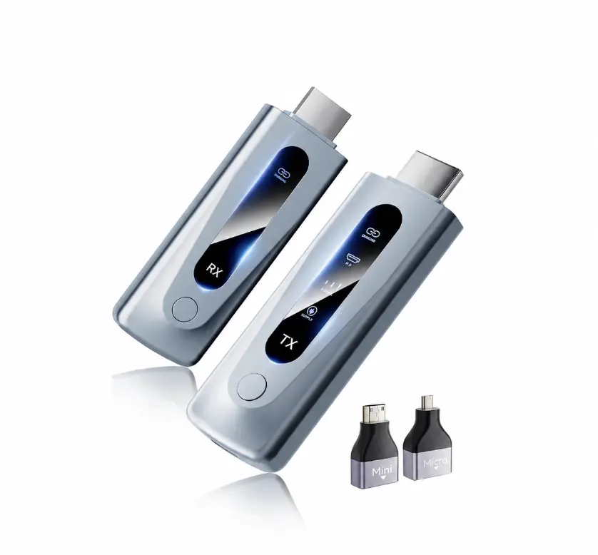 Wireless HDMI Transmitter and Receiver Extender (400FT/120M), 5.8G+2.4G Plug&Play with LED Display, 4K Decode & 1080P Video Output, for Audio Transmission from PC/Projector to Monitor (Light Blue)