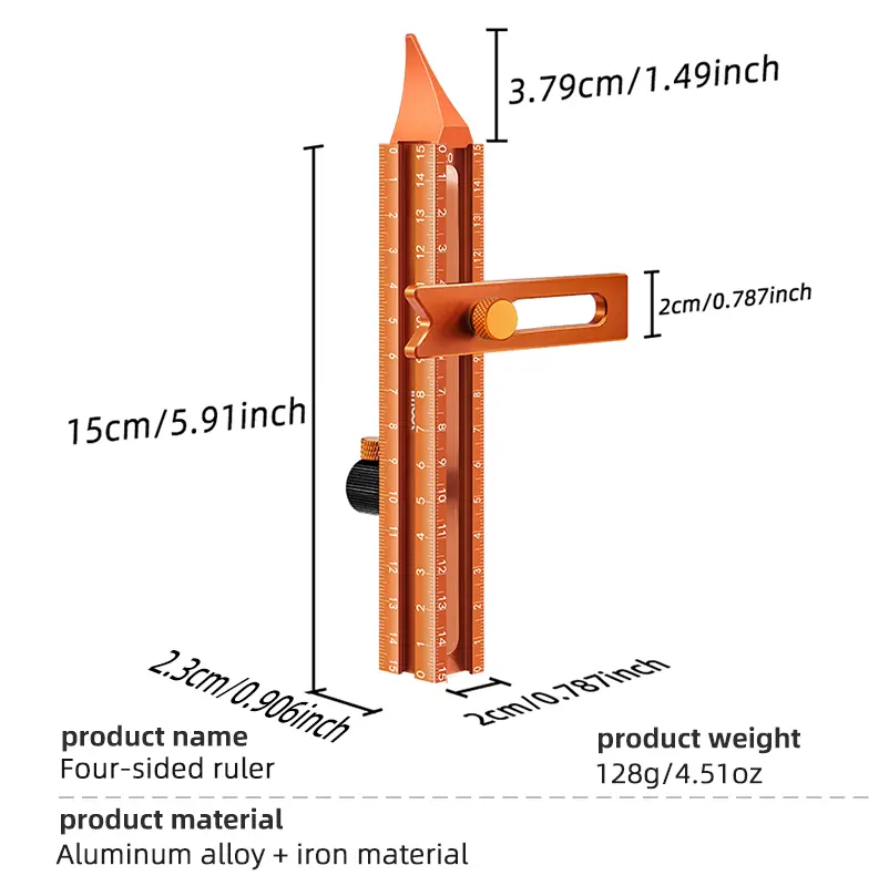 IMBOT 4-Sided Alloy Metal Precision Ruler - Magnetic Grip Leveling Aid, Inches/cm Floor Tile Height Gauge, Woodworking Tools for Furniture Making, Ceiling Leveling Hand Measuring Tool with Multiple Uses