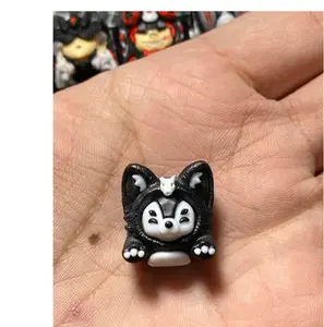 Cute Black White Fox Artisan Keycap – Custom Mechanical Keyboard Keycap