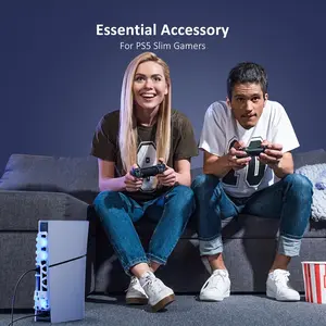 Summervibes Cooling Fan for PS5 Slim Console, Quiet Cooling System with Memory Function and LED Light, Cooler Accessories with 3 High-Speed Fans & USB 3.0 Port for New PlayStation 5 Slim