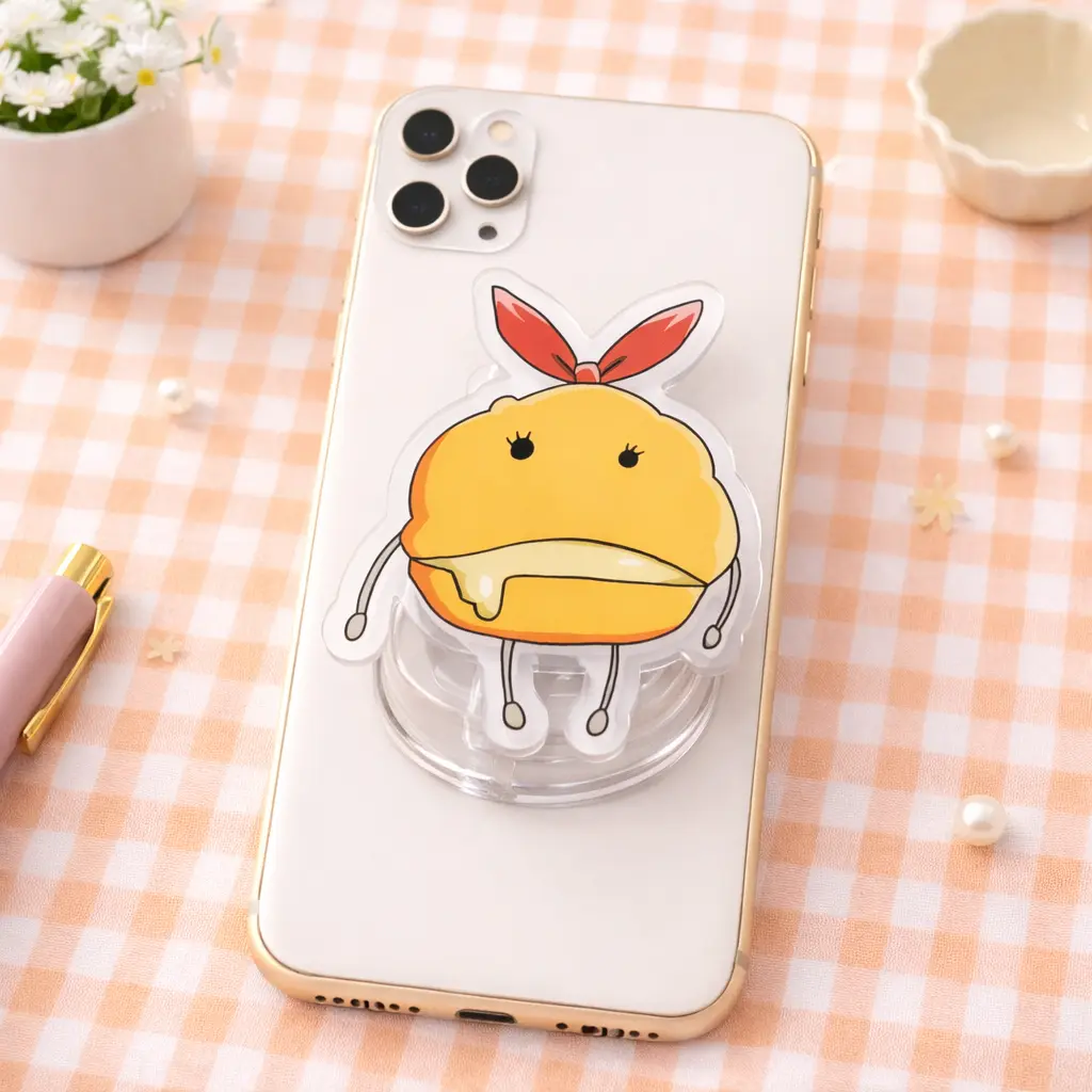 Funny Lemon Cream Puff Mashle MagSafe Phone Grip - Aesthetic Japanese Anime Acrylic Magnetic Ring Stand, Durable Handheld Accessory for Wireless Devices, Landscape View Mount