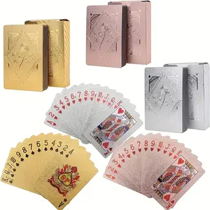 10 waterproof plastic poker sets-gold/silver/pink, creative game gifts and storage boxes for teenagers, durable materials, suitable for party games, suitable for 14 years old and above. Card metal playing cards