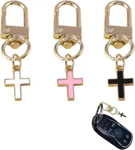 3pcs Small Cross Keychain for Women Bag Charm Keychains for Purse Backpack and Car Keys Cute Cross Key Chain Accessories for Kids Handbag and Back Pack Pendant Charms(White Pink Black)