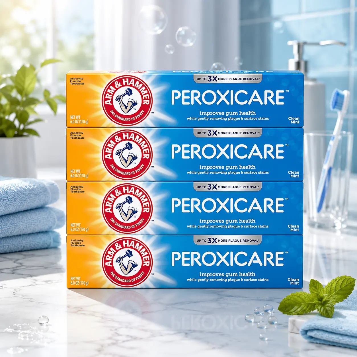 ARM & Hammer Peroxicare Gum Health Toothpaste, Baking Soda Infused, Clean Mint Flavor, 6.0 oz (Pack of 4)