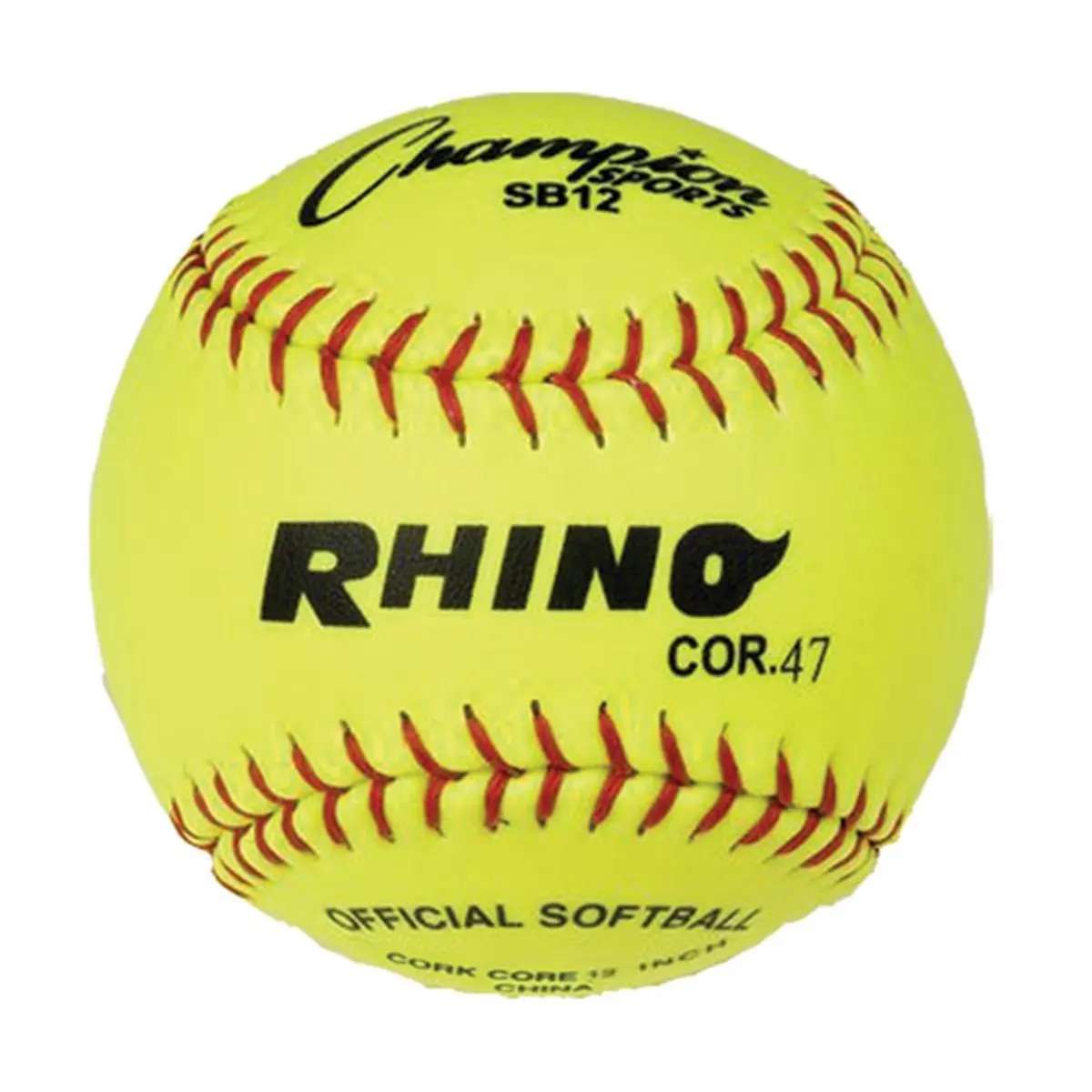 CHAMPION 12-in Practice Softball Training Baseballs, Durable Syntex Cover, Red Stitching, .47 Cork Core, High Visibility, Raised Seams, Medium Compression, NFHS Approved, 0.51 Lbs, Unisex Synthetic Leather On-Field Sports Equipment