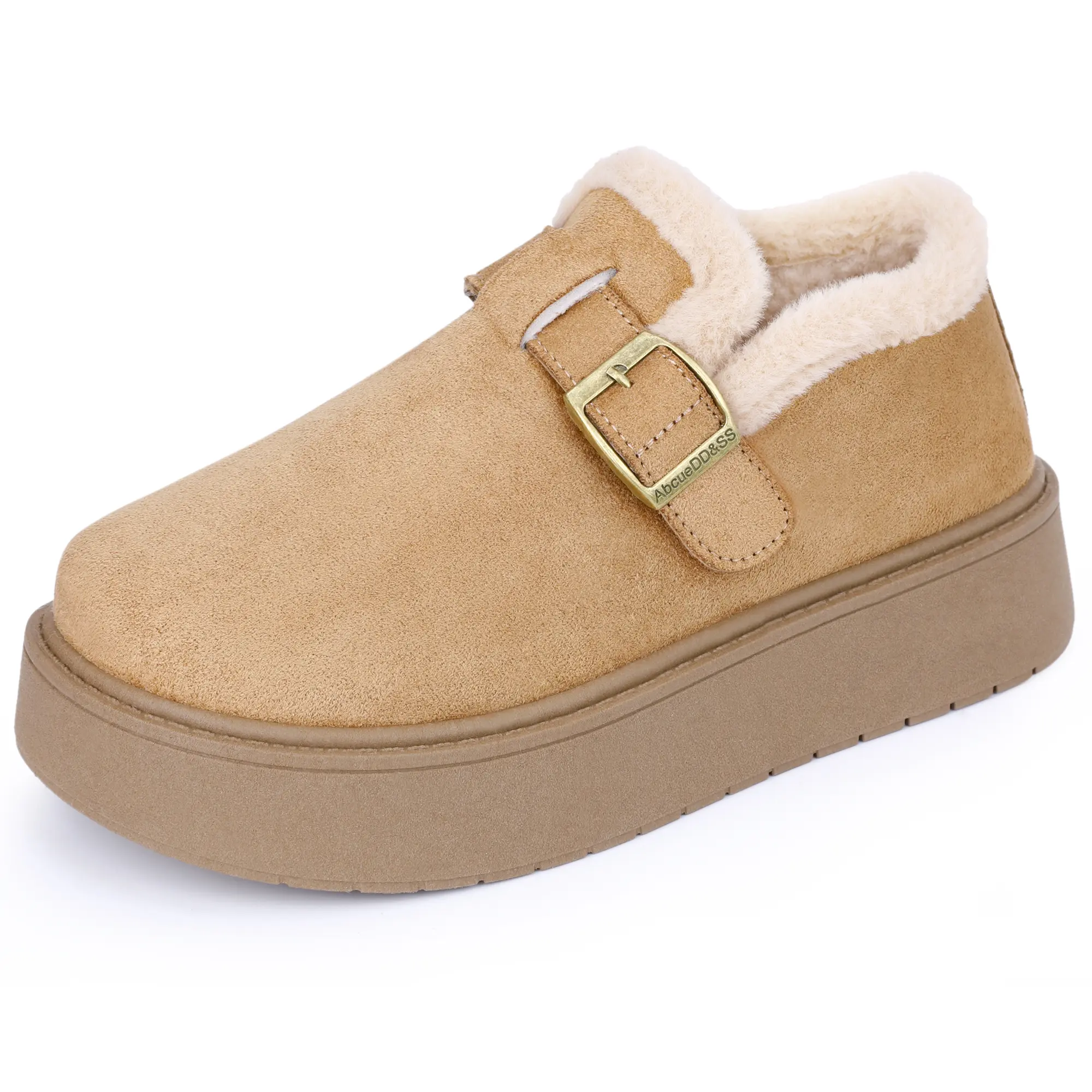 BLISSFUL STEP Women's Platform Micro Boots Pull On Flat Shoes Fluffy Snow Boots