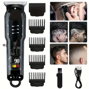 Clear Professional Hair Clipper - High Performance, USB Rechargeable, Battery Life, Men's Precision Grooming - Powerful Power, Electric Trimmer with Adjustable Comb, LED Light And Travel Case - Perfect Father's Day Gift, Unique Transparent Body