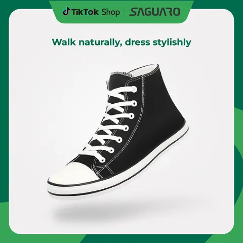 Saguaro Roam I Unisex High-Top Barefoot Trainers - 256.9g Lightweight Foam+Cloth Canvas Sneakers, Black&White, All-Season Sports Shoes, Travel-Friendly, Game-Changing Comfort, Father's Day Gift