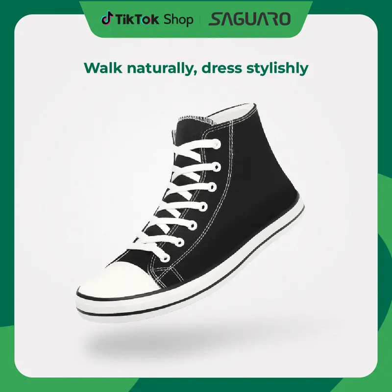Saguaro Roam I Unisex High-Top Barefoot Trainers - 256.9g Lightweight Foam+Cloth Canvas Sneakers, Black&White, All-Season Sports Shoes, Travel-Friendly, Game-Changing Comfort, Father's Day Gift