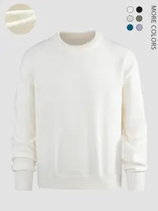Men's Regular Fit Solid Color Crew Neck Sweater, Comfortable Long Sleeve Pullover for Fall & Winter, Casual Knitwear