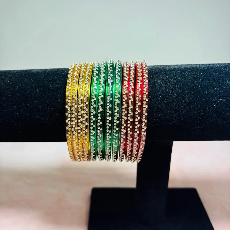 12PC Rhinestone Crystal Churiyan Bangle Set Women’s Stackable Bracelets 2.4 2.6 2.8