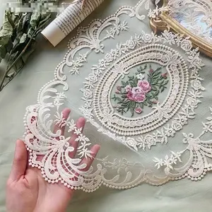 4PCs Vintage Lace Placemat, French Crochet Table Mat, 14.96 Inch * 11.42 Inch Handmade Embroidery Table Mat, Beige Table Mat Cup Mat, Table Supplies, Dining-Table Decoration