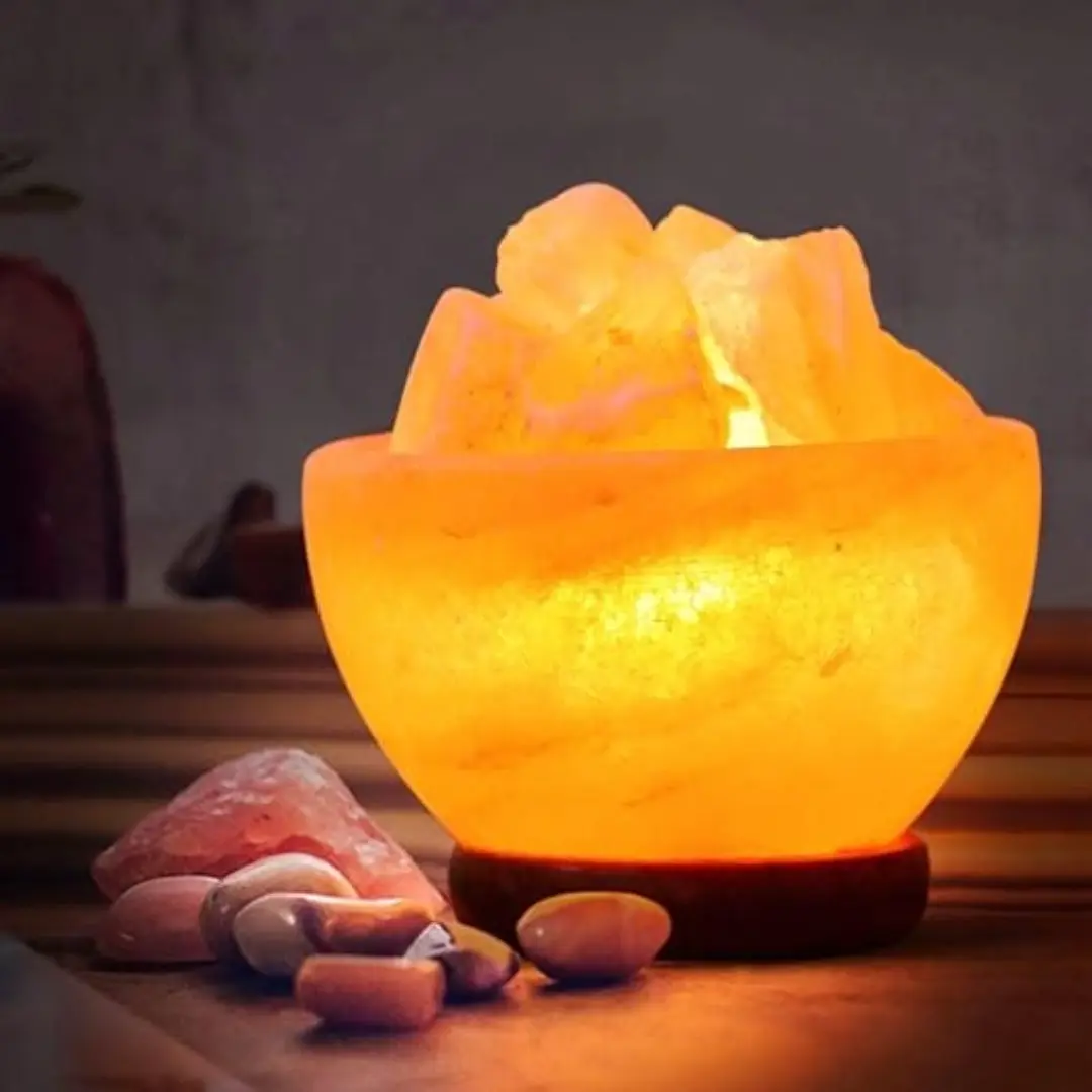 NatureBoost Himalayan Pink Rock Salt Lamp - Bowl with Chunks Shaped, Unique Gift Idea