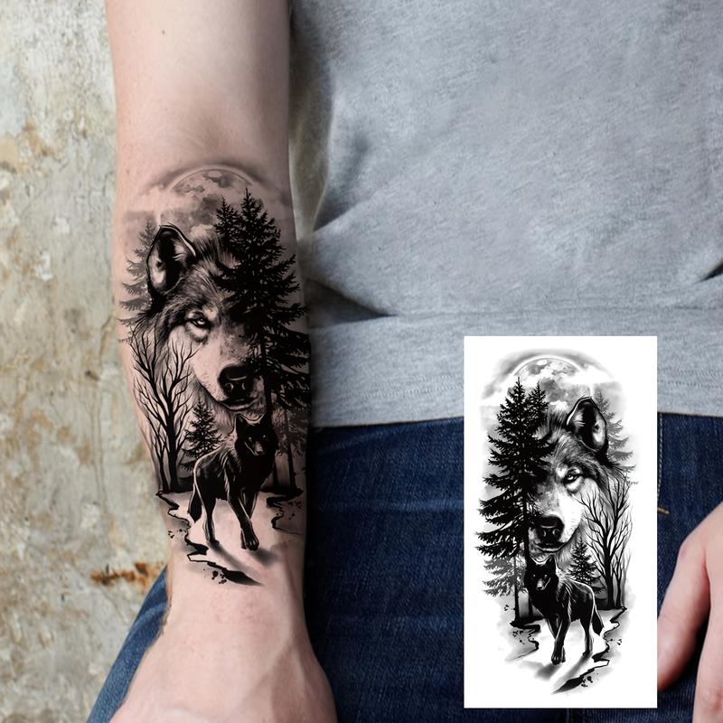 Wolf Temporary Tattoos (6 Stickers: 3 Solid Items + 3 Random Designs) - Unscented PVC Glitter Body Art Tattoo for Women, Waterproof, Long-Lasting, Casual Use for Parties, Festivals, With Application & Removal Guide, Suitable for Thigh, Arm, Neck, Hands