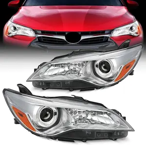 Nilight Headlight Assembly Compatible with 2015 2016 2017 LE SE XLE Toyota Camry Headlamps Replacement Chrome Housing Amber Reflector Clear Lens Driver and Passenger Side, Chrome Look, High Visibility