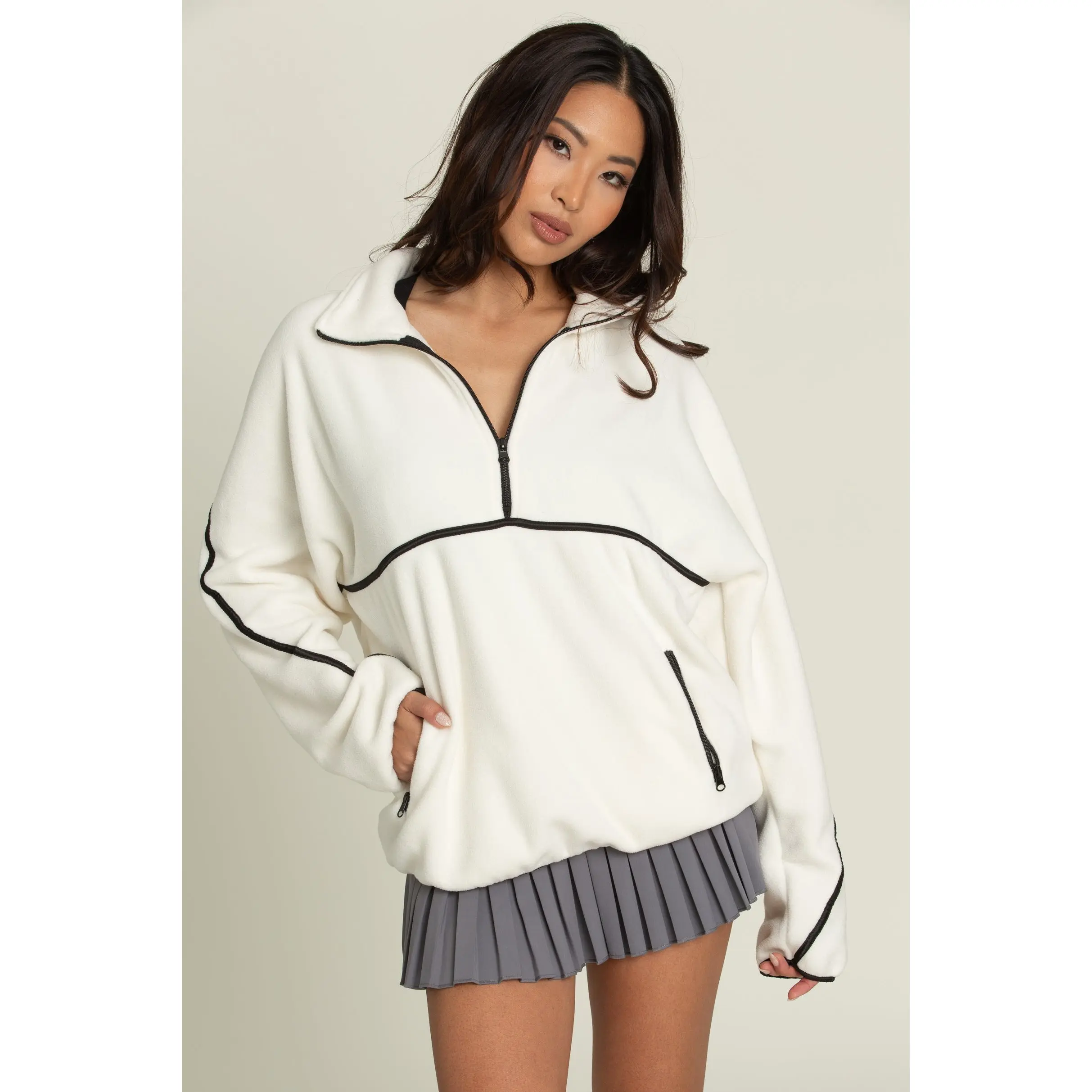 Ivory Minimalistic Half-Zip Pullover