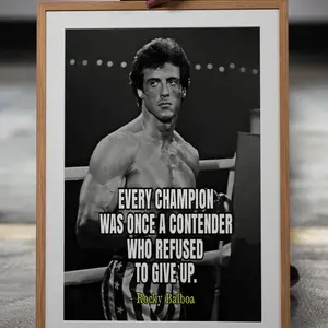 Rocky Balboa Quote Poster ‘Every Champion Was Once a Contender’ Motivational Boxing Wall Art, Inspirational Print for Gym, Office, Home