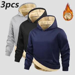 Men's Fleece Hoodie Thick Winter Hooded Jacket with Kangaroo Pocket Machine Washable Casual Sweater for Autumn Winter Everyday Comfortable Layering Essentials