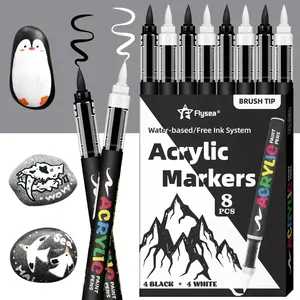 Acrylic Paint Pens, Automatic Ink Control System,Soft Brush Tip Markers,Black and White Paint Marker,for Canvas, Rock, Wood, Stone, Glass, Ceramic, Fabric Painting, DIY Crafts, Art Markers Pen