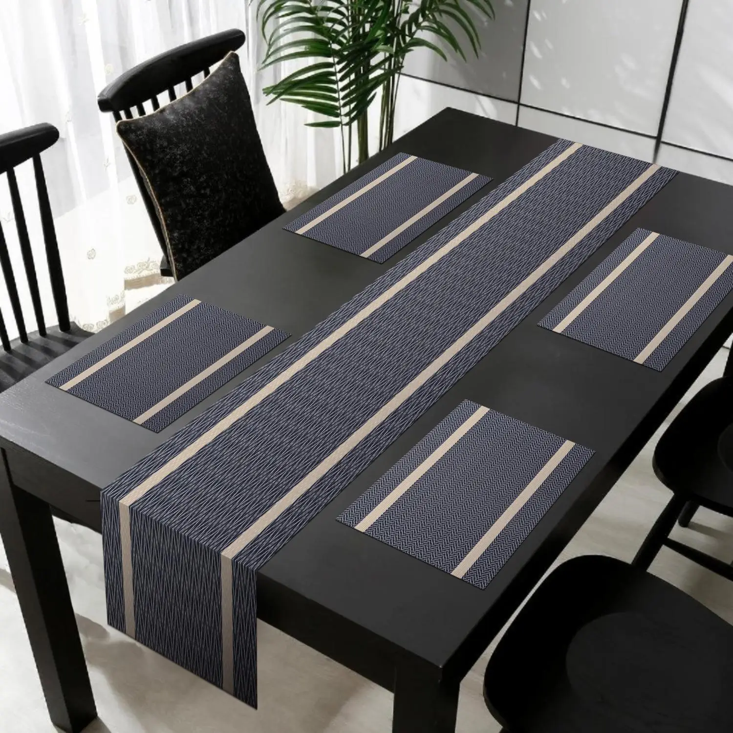 Rectangular Tablecloth & Place Mat Set, 5 Counts/set Modern Heat Resistant Tablecloth & Place Mat, Household Minimal Table Decoration Supplies for Hom