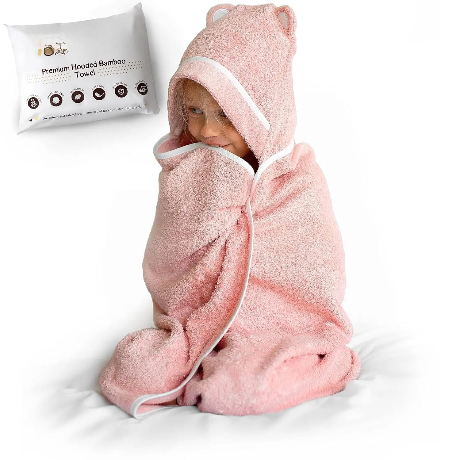 Premium Toddler Hooded Towel Extra Soft Rayon from Bamboo Toddler Bath Towel Pink