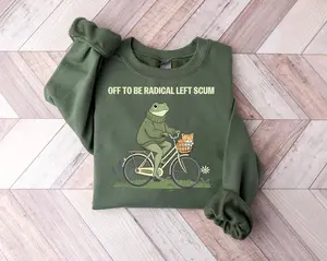 Off To Be Radical Left Scum Sweatshirt, Frog and Cat In Bicycle Resistance Hoodie, Anti Fascism Shirt, Get Out Of Minneapolis Shirt