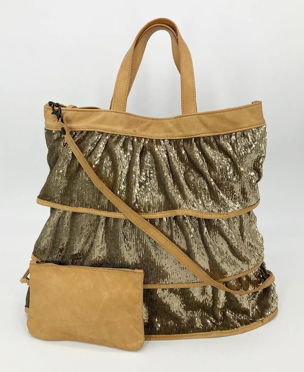 Pre-owned Valentino Canvas Tote Bags Red Gold Sequin Ruffle Tote